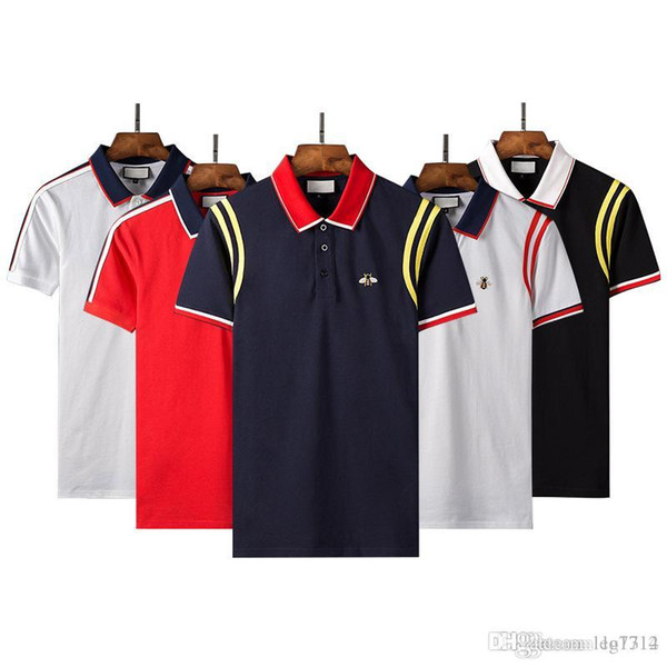 In the summer of 2018 the new Italian designer bee embroidery shirt collar POLO shirt men's short sleeve T-shirt Paul tide 3XL