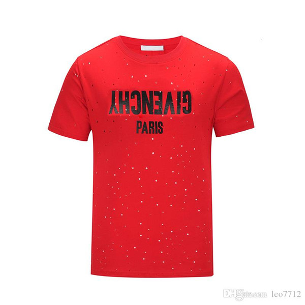 18ss Luxury Europe Paris High quality Sky blue Small Broken Holes Tshirt Fashion Men Women Star Print T Shirt Casual Cotton Tee Top