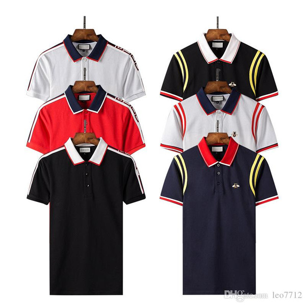 2018 New Fashion Men Bee chapter embroidery Polo Shirt Solid Color Slim Fit Polo Men short sleeves Mercerized Cotton Casual Polos Shirt Mens