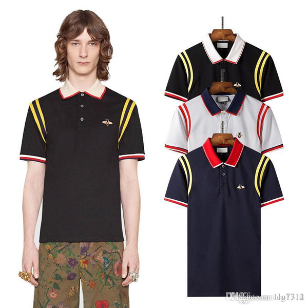 2018 Spring luxury Italy T-shirt tee Polo High street whtie embroidery garter Snakes Little bee printing fashion clothing Brand polo shirt