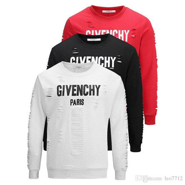 18ss New Winter Europe Paris American Stars Fan Made Fashion Men Luxury White Red Black Broken hole Sweatshirt Casual Women GTV tee