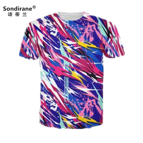 Sondirane Summer Women/Mens Colorful Stripes 3D Print T Shirts Casual Short Sleeve T-Shirt Fashion Crewneck Hip Hop Sweat Tops