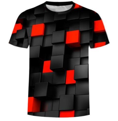 Sondirane Fashion 3D Print Geometric Quadrilateral Red/Black T Shirts Short Sleeve Summer Tees Quick Dry Hip Hop Tops Clothing