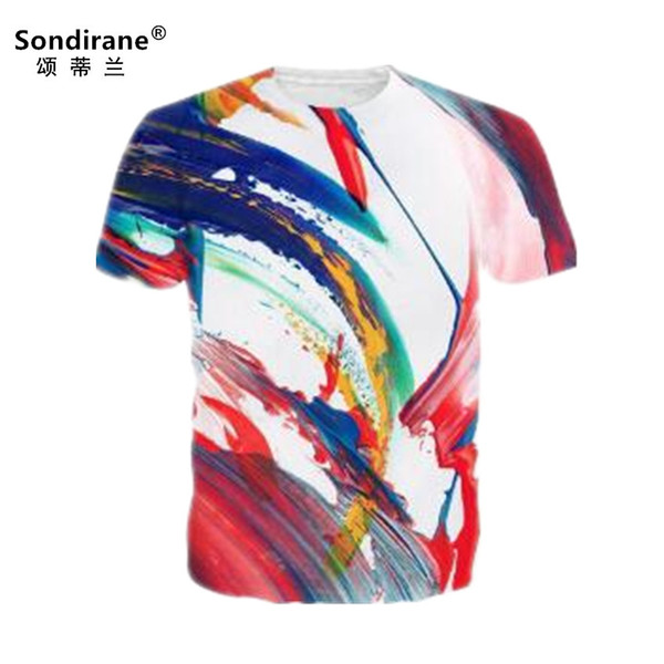 Sondirane Design Summer Women/Men Rainbow Stripe 3D Print T Shirts Casual Short Sleeve Tee Shirt Fashion Quick Dry Sweat Tops