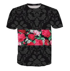 New Fashion Men and Women T Shirts 3D Print Flowers Black T Shirts Hip Hop Short Sleeved T-shirt Cool Tees Casual Clothing 6XL