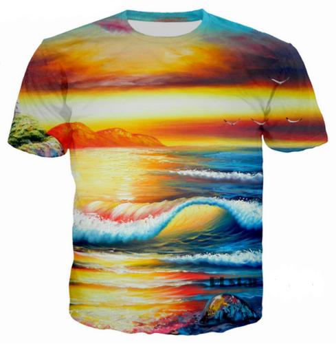 New Fashion Women/Men 3D Print Sea Wave Graphic T Shirts Design Short Sleeve Hip Hop Tops Casual Comfortable Clothing Plus Size