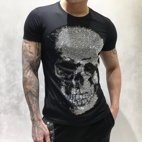 PP Punk Rhinestone Skull T-shirts Mens Designer T shirt Luxury Paris fashion Tshirts Summer T-shirt Male Top Quality 100% Cotton Hip Hop Tee