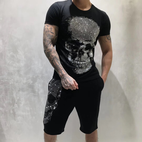 New PP Mens Designer T shirt Luxury Paris fashion Tshirts Summer Punk Rhinestone Skull T-shirt Male Top Quality 100% Cotton Hip Hop Tee