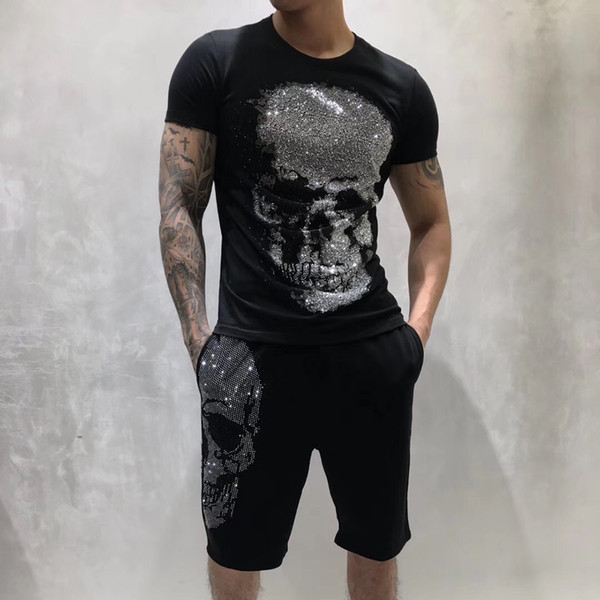 New PP Mens Designer T shirt Luxury Paris fashion Tshirts Summer Women Rhinestone Skull T-shirt Male Top Quality 100% Cotton Top Tee