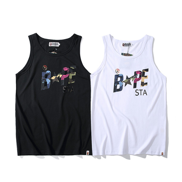 Bape Designer T Shirt Mens Summer High Quality Sleeveless STA Mens Cotton Casual Tees 2 Colors