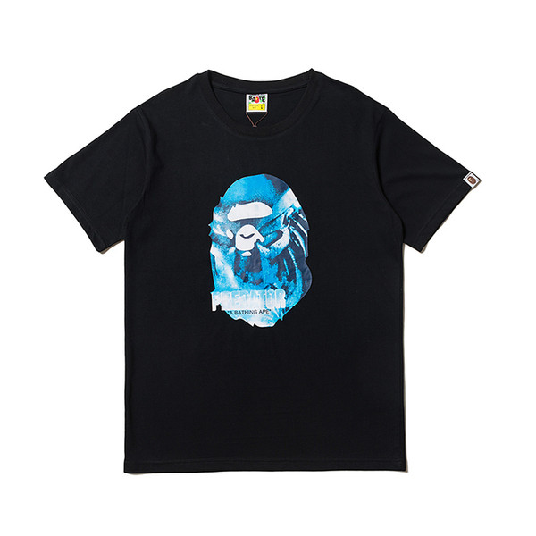 19ss Bape Designer T Shirt Mens Women High Quality Short Sleeves Blue Ape Head Mens Cotton Casual Tees Black White