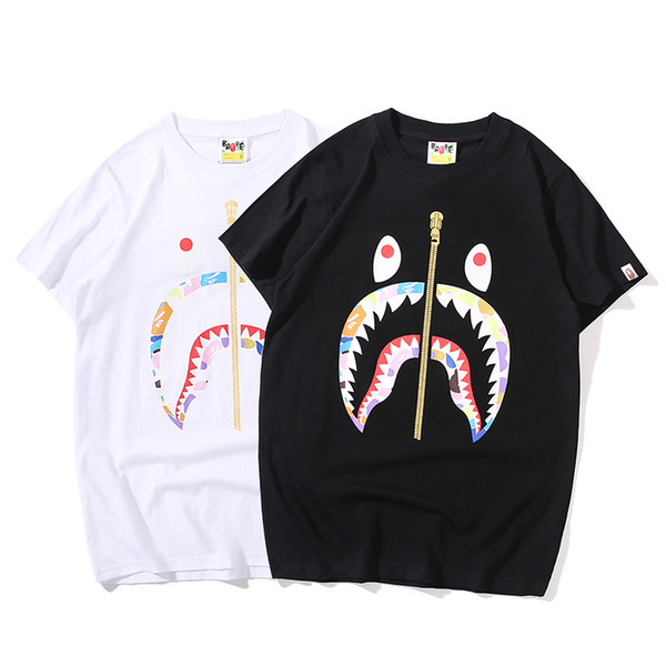 Bape Designer T Shirt Mens Women High Quality T Shirt BAPE Shark Printed Cotton Casual Tees S-2XL