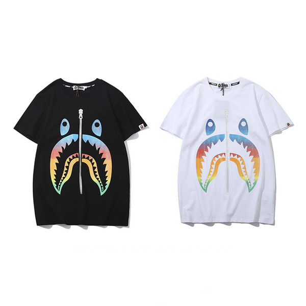 BAPE Mens T Shirt Fashion New men women Designer Summer Shark Short Sleeves Black White High Quality Cotton short Tees