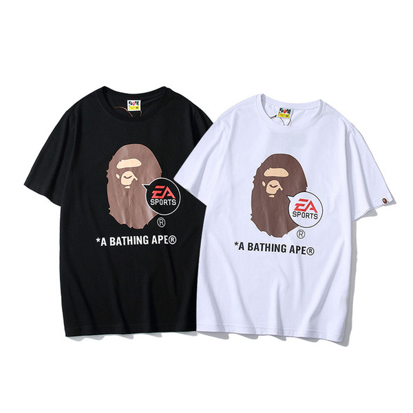 Bape Mens Designer T Shirt Fashion Brand Mens Casual Short Sleeves Black White Couples High Quality Cotton Tees M-2XL