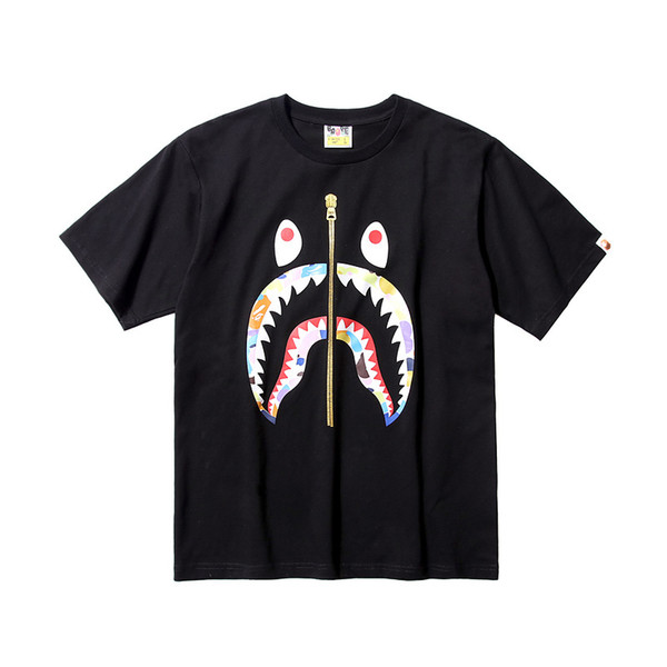 Bape Mens Designer T Shirt Bape Designer Shark Print T Shirt Black Men Women Hip Hop Tees Size M-2XL