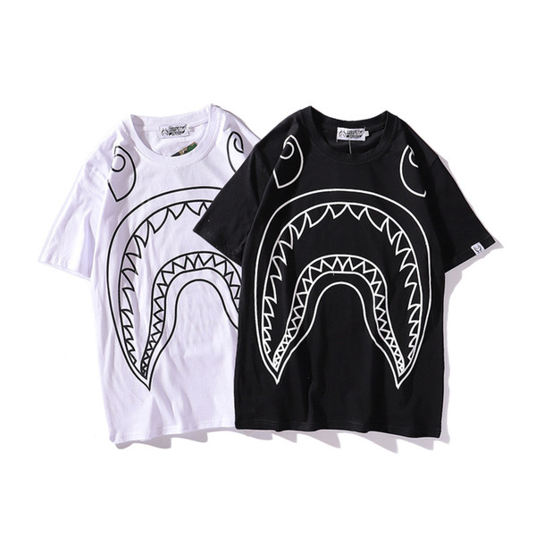 Bape Designer T Shirt Bape Monkey Mens Designer Shark Printing T Shirt 19ss Black White Men Women Hip Hop Tees M-2XL