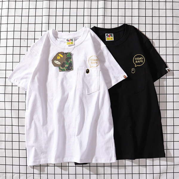 Bape Mens Designer T Shirt 19ss Fashion Mens Short Sleeves A Bathing Ape High Quality Cotton T Shirt Tees Black White