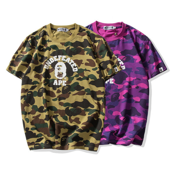 Bape New Fashion Mens Designer T Shirt Mens Casual Short Sleeves Luxury Couples High Quality Camouflage Print Cotton Tees Green Purple