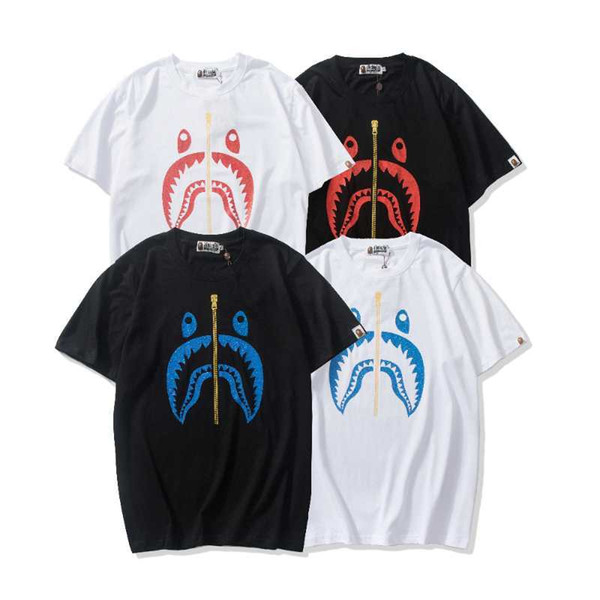 Bape Designer T Shirt Bape Mens Women Designer T Shirt Shark Zipper Printed Men Women Hip Hop Tee M-2XL