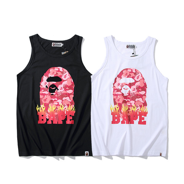 Bape Designer T Shirt Mens Summer High Quality Sleeveless Flame Ape Mens Cotton Casual Tees 2 Colors