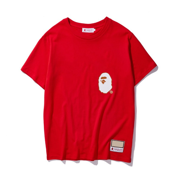 Bape Famous Brand Mens Designer T Shirt Bape Mens Women Designer Round Neck Short Sleeves Mens Best Quality Tees Red Size M-2XL