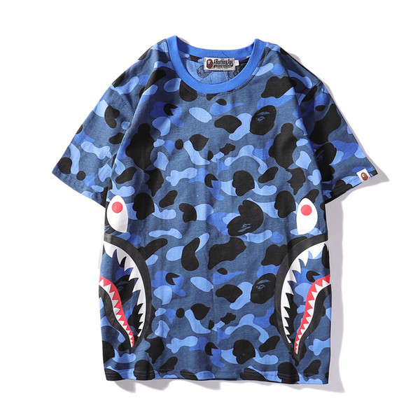 Bape Designer T Shirt Mens Women High Quality Short Sleeves Shark Printing Mens Cotton Casual Tees 3 Colors