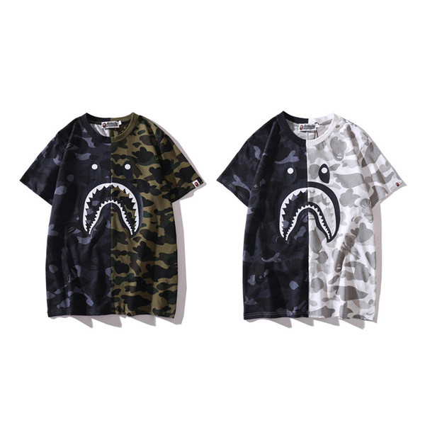 Brand New Bape Mens Designer T Shirt Short Sleeve Mens Designer Camouflage Color Matching Shark Teeth Print Short Sleeve Couples Tees