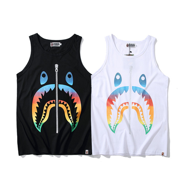 Bape Designer T Shirt Mens Summer High Quality Sleeveless Shark Printing Mens Cotton Casual Tees 2 Colors