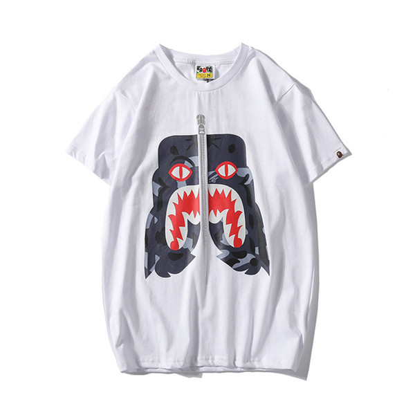 Bape Mens Designer T Shirt Mens Casual Short Sleeves Luxury Couples High Quality Cartoon Shark Cotton Tees Black White