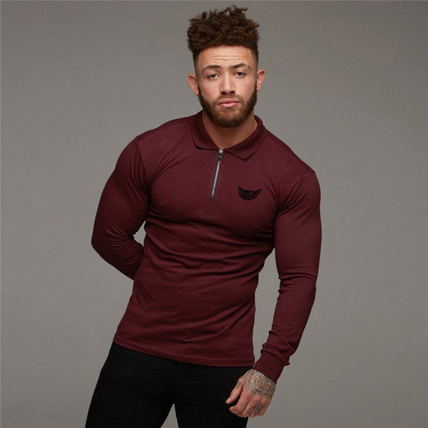 Mens Polo Shirt 2020 New Spring Long Sleeve Turn-over Collar Slim Fit Tops Sports Cotton Breathable Solid Color Business Polos Shirt