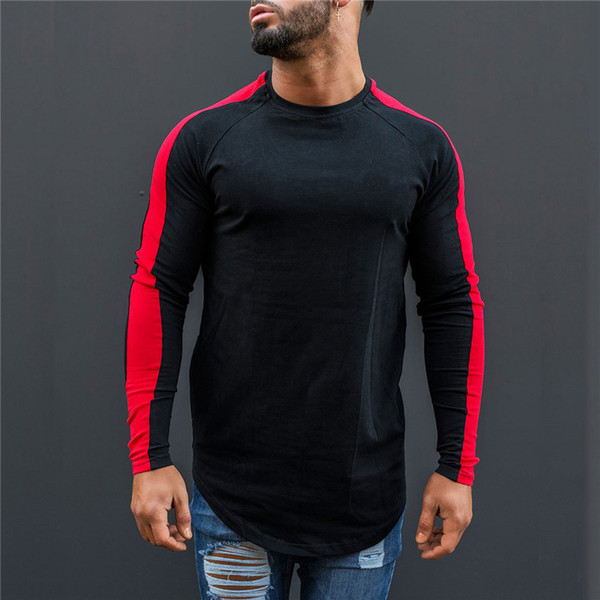 Muscleguys Bodybuilding T-Shirt Men Spring Autumn New Long Sleeve O-Neck T Shirt Men Brand Gym Clothing Fashion Patchwork Cotton Tee To