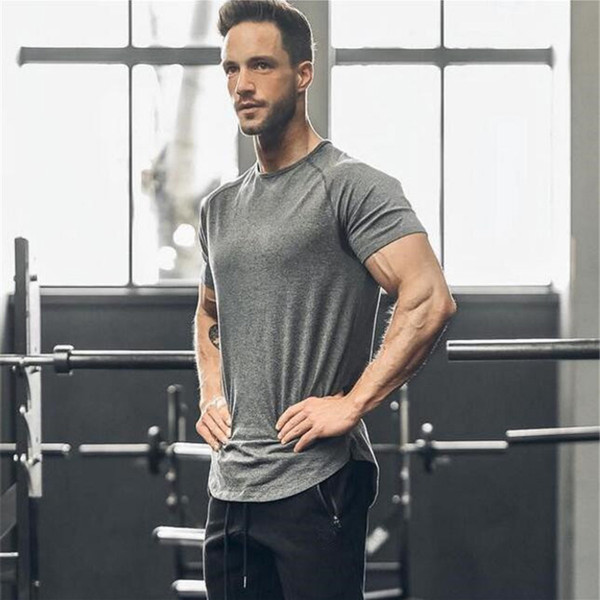 Brand Plain gym clothing fitness t shirt men fashion extend Long hip hop summer short sleeve t-shirt cotton bodybuilding muscle Tee tops