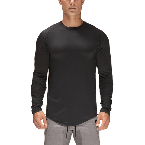 New Fashion Style Mesh Fitness Long Sleeve T-shirt Men's Quick Dry Elastic Slim Fit Tees Running Tshirt Bodybuilding Gym Clothing