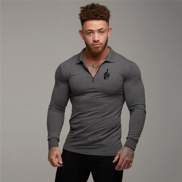 Fitness Polo Shirt Turn Collar Men Plus Size Autumn Zipper Brand Men Polo Shirt Long Sleeve Casual Male Shirt Dress Polo Shirts