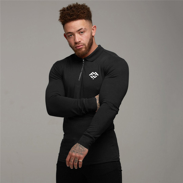 New Arrival Cotton Men Polo Shirt Tops Fashion Brand Plus Size Long Sleeve Gym Bodybuilding and Fitness Polos Shirt