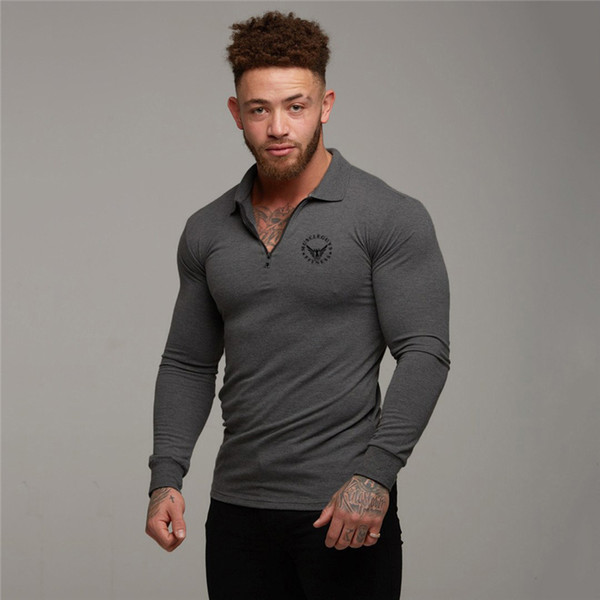 Muscleguys Brand Polo Shirt Men 2020 Spring Male Long Sleeve Gym Slim Fit Turn Collar Zipper Fitness Poloshirt Men Sports Jersey