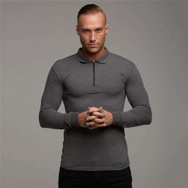 Brand Polo Shirt Men Gym Bodybuilding Fitness Mens Polos Shirt Business Poloshirt Men Clothing Cotton Slim Fit Long Sleeve Polo T-shirt