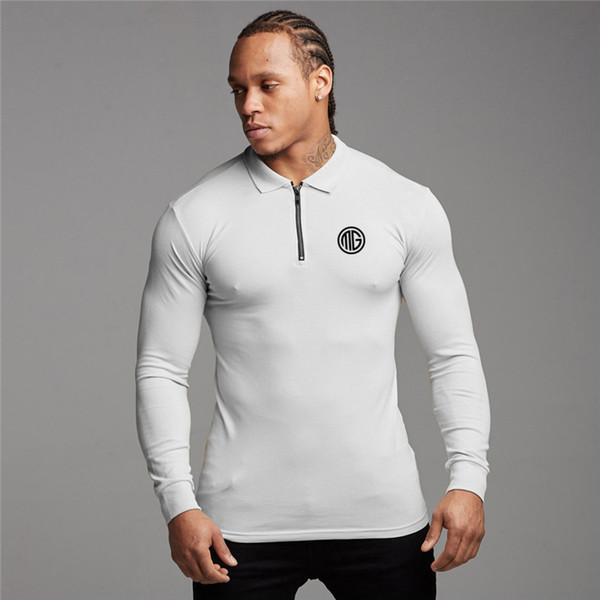 New Fashion Europe America Polo Shirt Men Brand Fitness Slim Fit Mens Polo Shirts Zipper Cotton Sports Long Sleeve Business Men's Polos