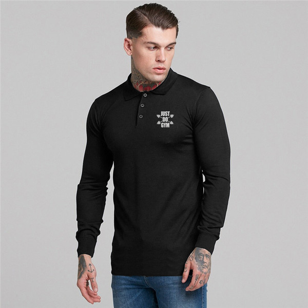 Brand Bodybuilding Polo-Shirts Long Sleeve Male Cotton Solid Fitness Mens Slim Fit Fashion Autumn Breathable Gym Polo Shirt plus size