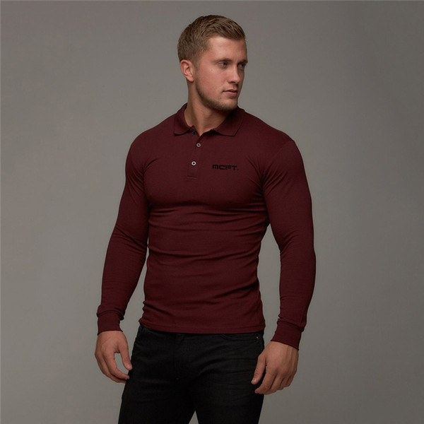 New Brand Cotton Breathable Men's Polo Shirt Fitness Men Bodybuilding Long Sleeve Poloshirt Spring Gym Clothing Autumn Mens Polo Shirts