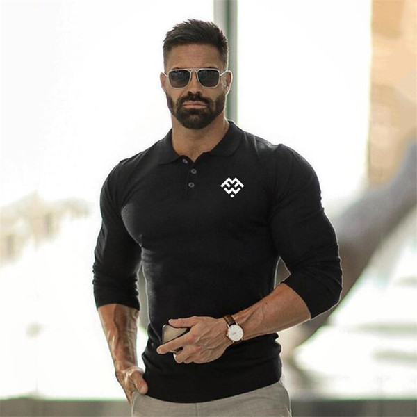 Mens Gym Fitness Polo Shirt Compression Skinny Bodybuilding Polo t shirt Autumn Muscle Male Sports Workout Tee Tops Brand Clothing