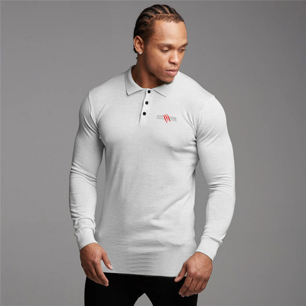 2020 Spring Autumn Long Sleeve Polo Shirt Men Slim Fit Turn-over Collar Fashion Casual Cotton Breathable Solid Color Business Polo Shirt