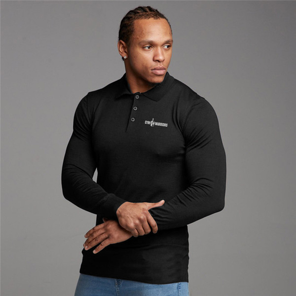 New Fashion Brand Polo Shirt Mens Solid Color Long Sleeve Slim Fit For Boys Bodybuilding Fitness Poloshirt Spring Casual Men Gym Clothing