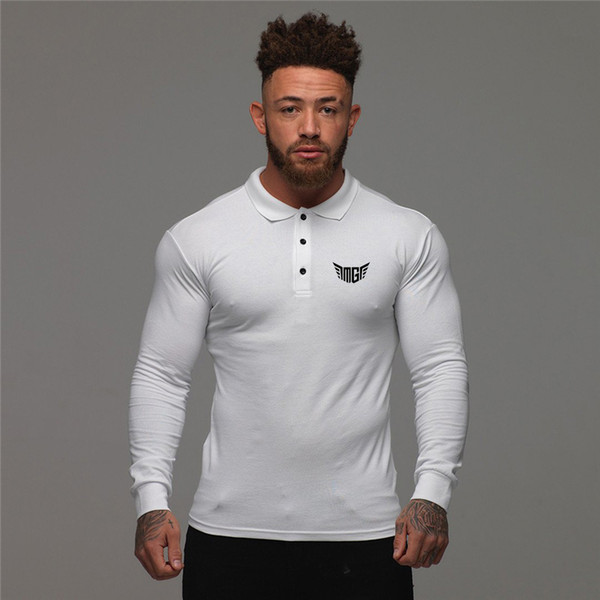 Polo Shirts Slim Fit Long Sleeve Leisure Casual Cotton Fashion Mens Brand Fitness Mens Autumn Breathable Sports Polo Shirt Gym Clothing