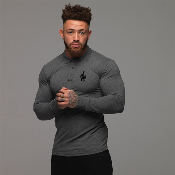 Mens Polo Shirt Brand Gym Clothing Autumn Long Sleeve Turn Collar Shirt Man Black Cotton Poloshirt Men Plus Size Bodybuilding Polo Shirts