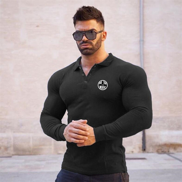 Muscle Guys Brand Spring Fashion Long Sleeve Polo Shirts Men Slim Fit Turn Collar Male Fitness Polo Shirt Cotton Bodybuilding Poloshirt