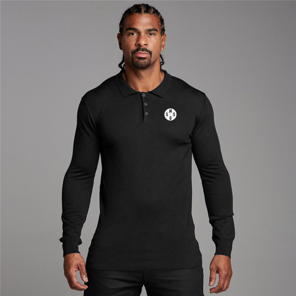 Muscleguys Autumn Classic Long Sleeve Polo Shirt Men Turn-Collar Sports Casual Slim Fit Breathable Cotton Business Polo Shirts