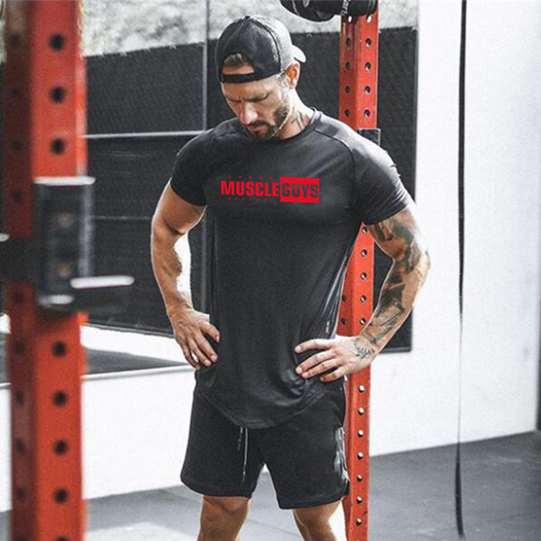 Muscleguys Mens summer fitness Bodybuilding Mesh t-shirt gym workout Short sleeve T shirts male leisure tees tops brand Running clothes