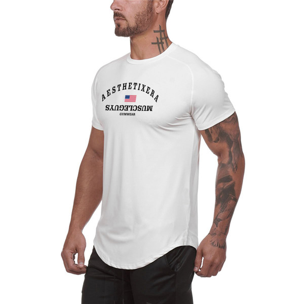 Men Brand gym t shirt Fitness Bodybuilding clothing Slim fit Mesh Shirts Short Sleeve workout male sporting Tee Tops