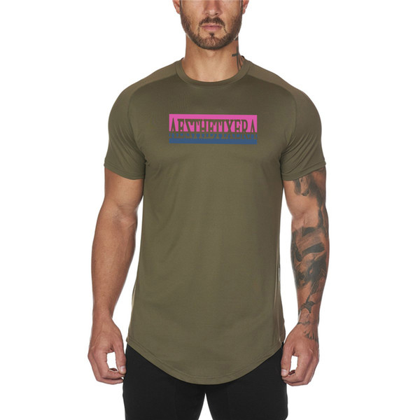 New tshirt Men Letters printed Gym T shirt Fashion O-neck Short-sleeved Slim Fit army green t shirt men Summer Bodybuilding fitness t-shirt